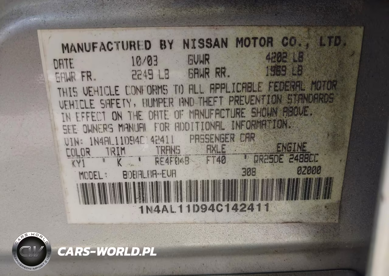 2004 Nissan Altima 2.5 S VIN:1N4AL11D94C142411 - 9