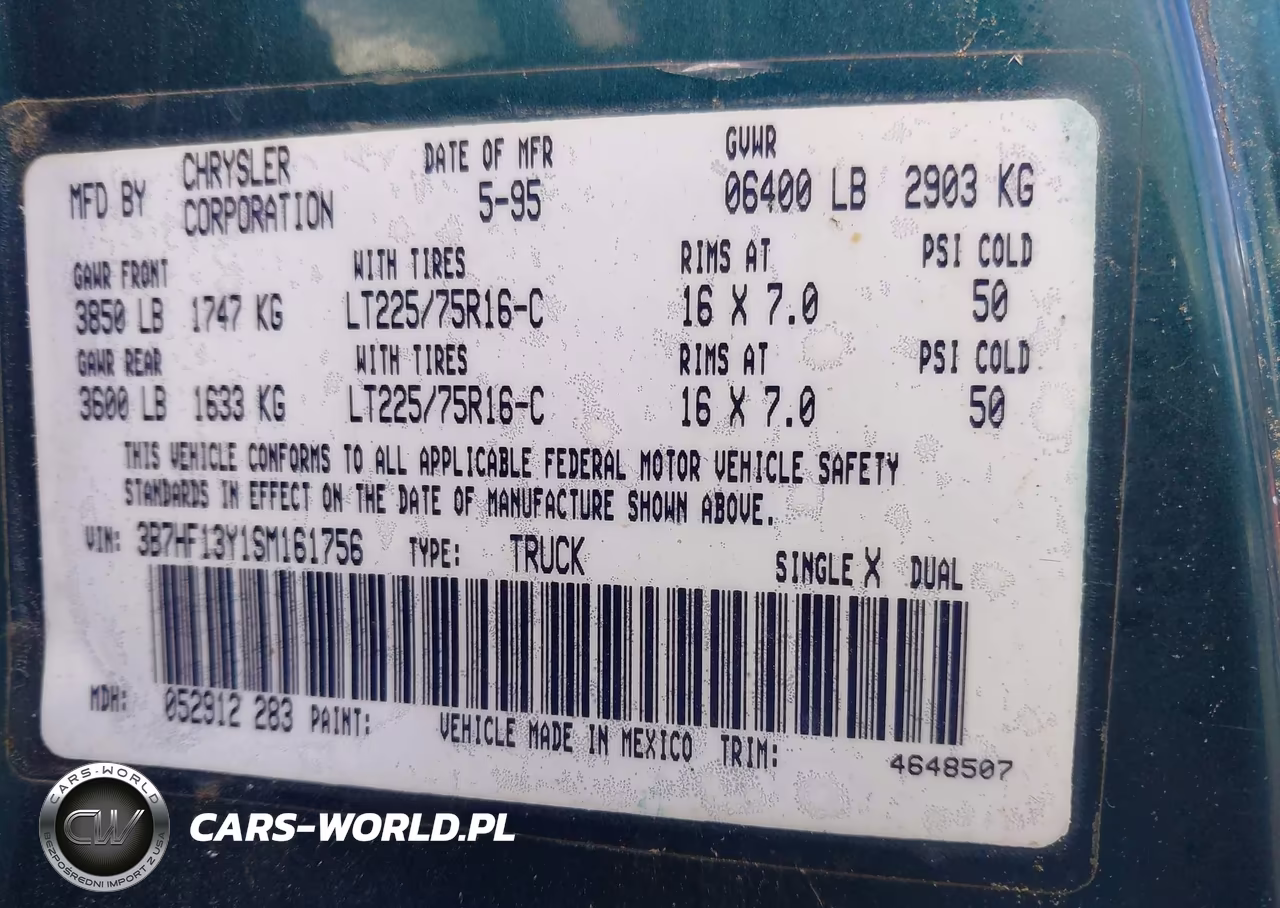1995 Dodge Ram 1500 VIN:3B7HF13Y1SM161756 - 9