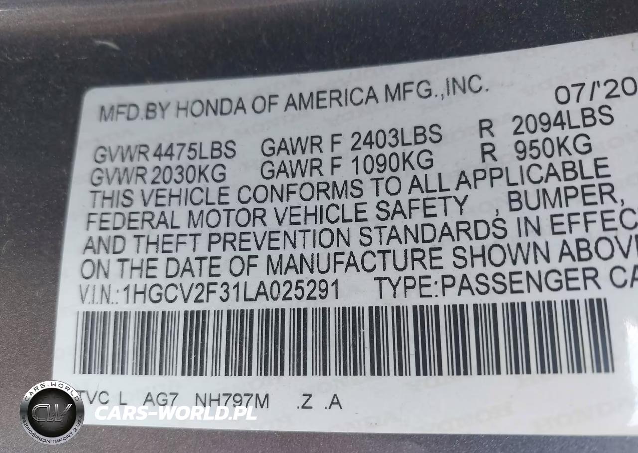 2020 Honda Accord Sport 2.0T VIN:1HGCV2F31LA025291 - 9