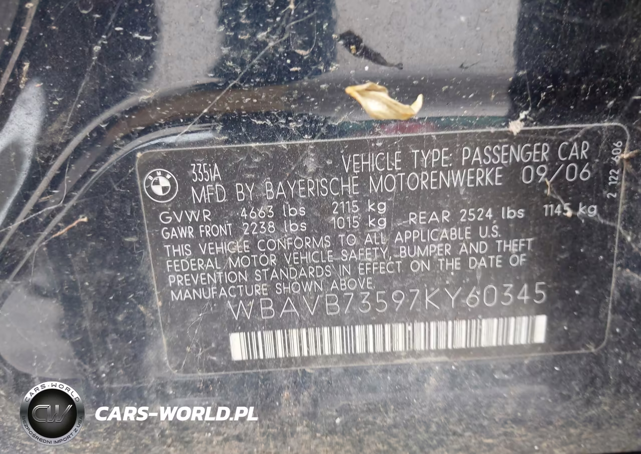 2007 BMW 335I VIN:WBAVB73597KY60345 - 9