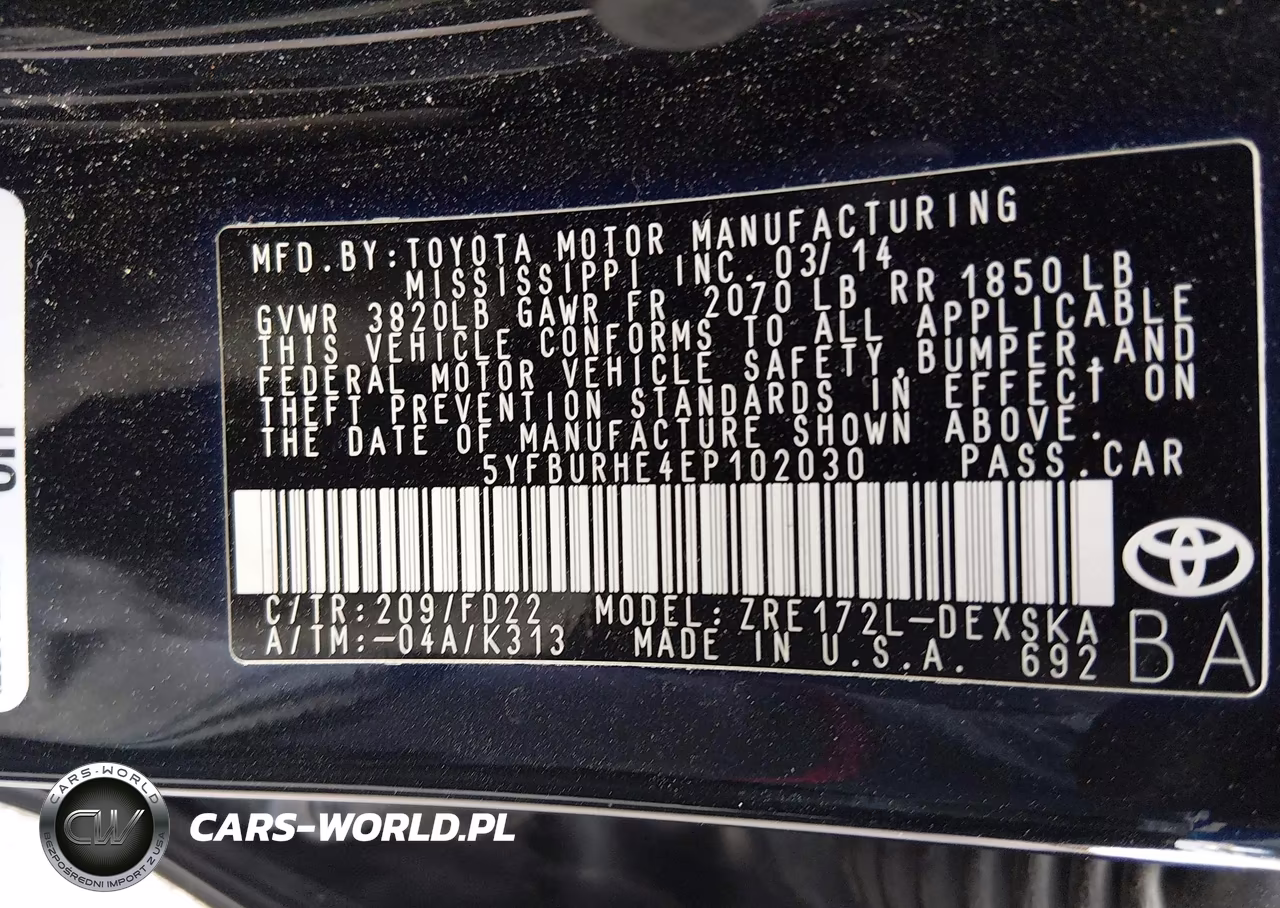 2014 Toyota Corolla S Plus VIN:5YFBURHE4EP102030 - 9