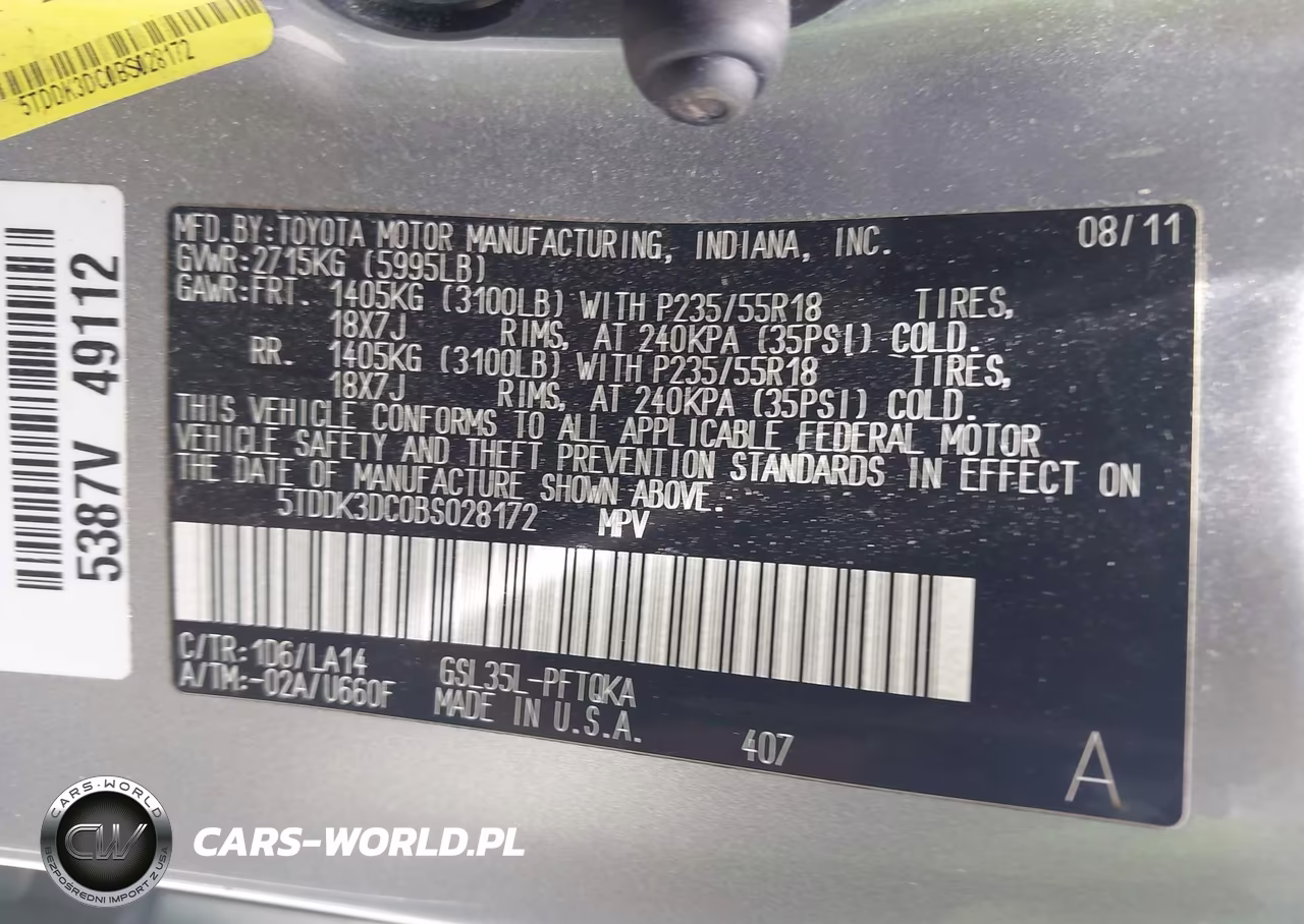 2011 Toyota Sienna Limited VIN:5TDDK3DC0BS028172 - 9