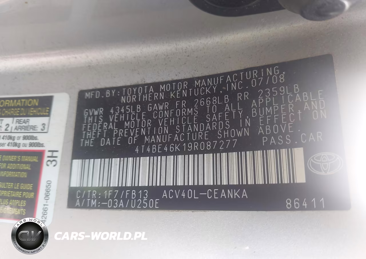 2009 Toyota Camry Le VIN:4T4BE46K19R087277 - 9