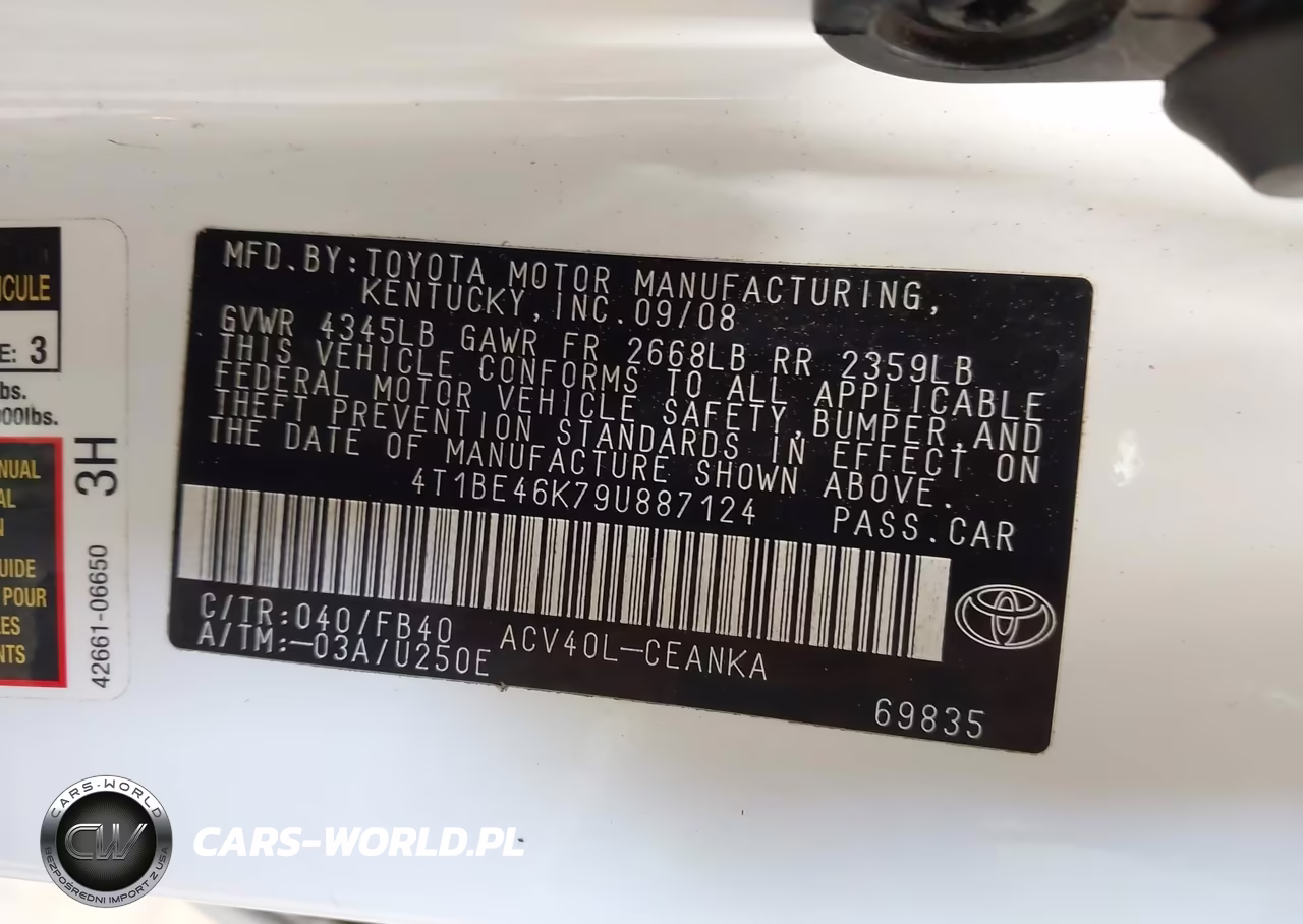 2009 Toyota Camry Le VIN:4T1BE46K79U887124 - 9