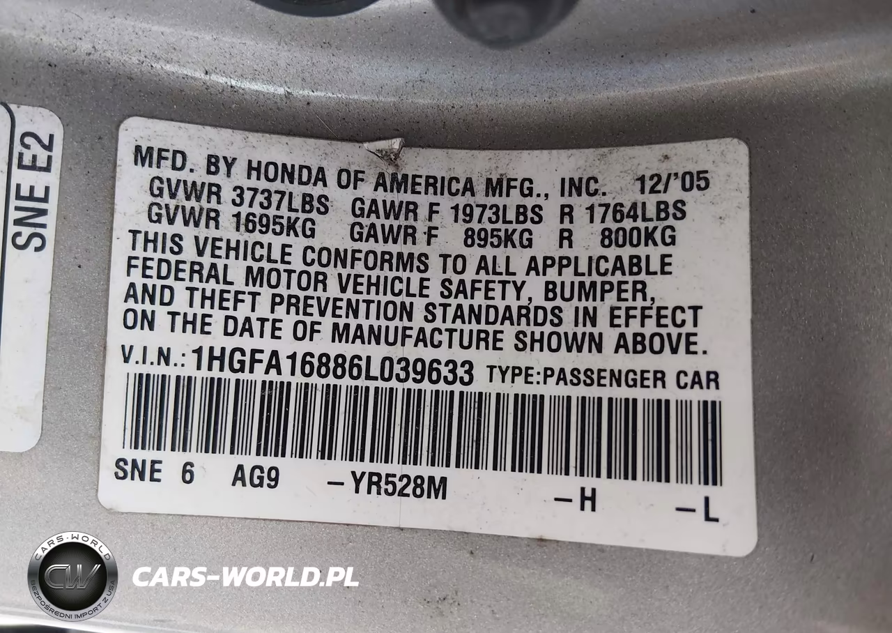 2006 Honda Civic Ex VIN:1HGFA16886L039633 - 9