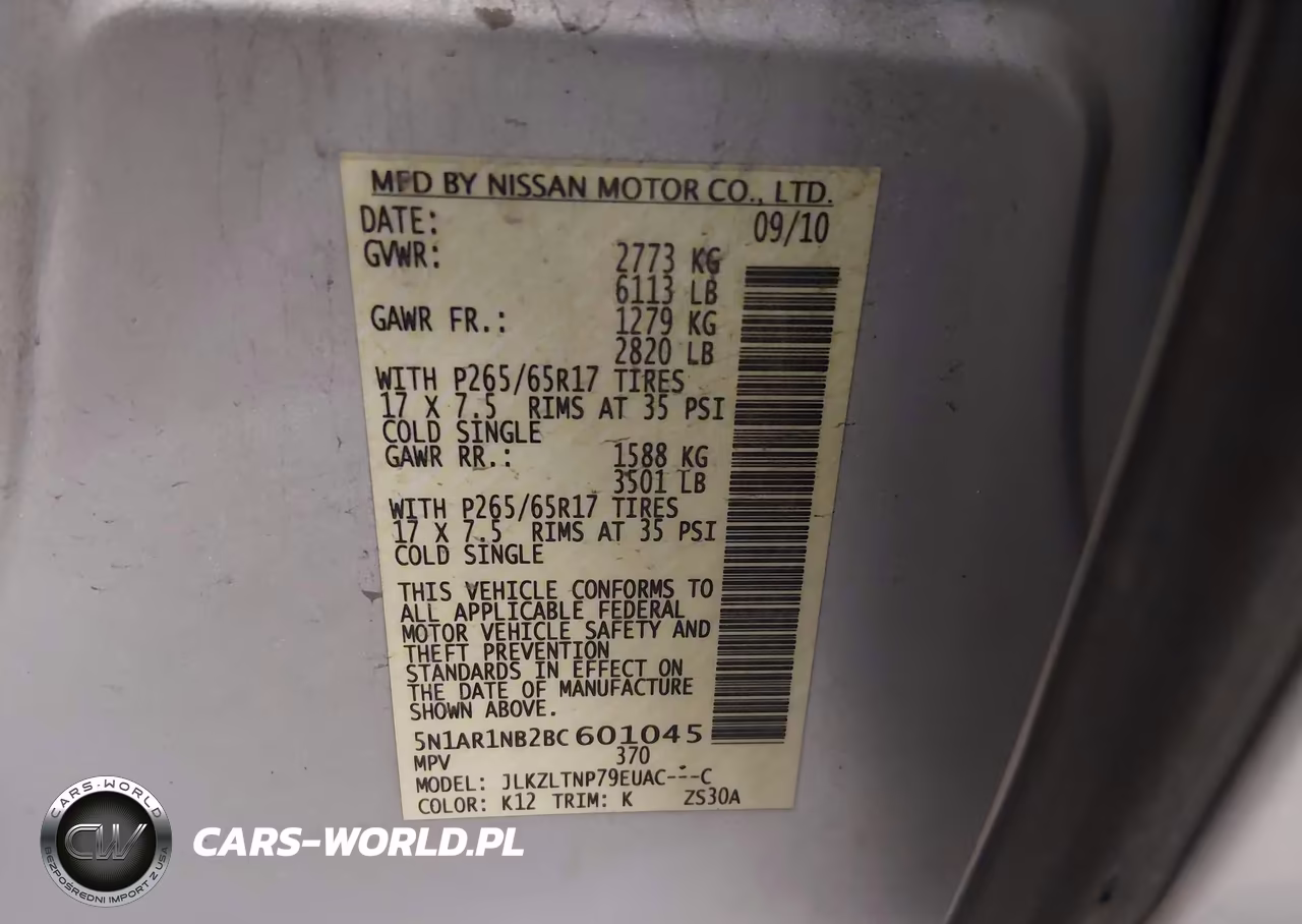 2011 Nissan Pathfinder Sv VIN:5N1AR1NB2BC601045 - 9