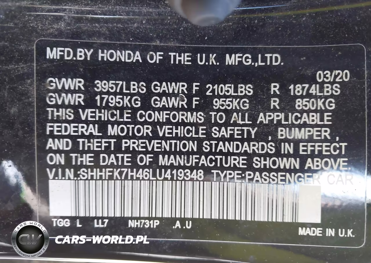 2020 Honda Civic Sport VIN:SHHFK7H46LU419348 - 9
