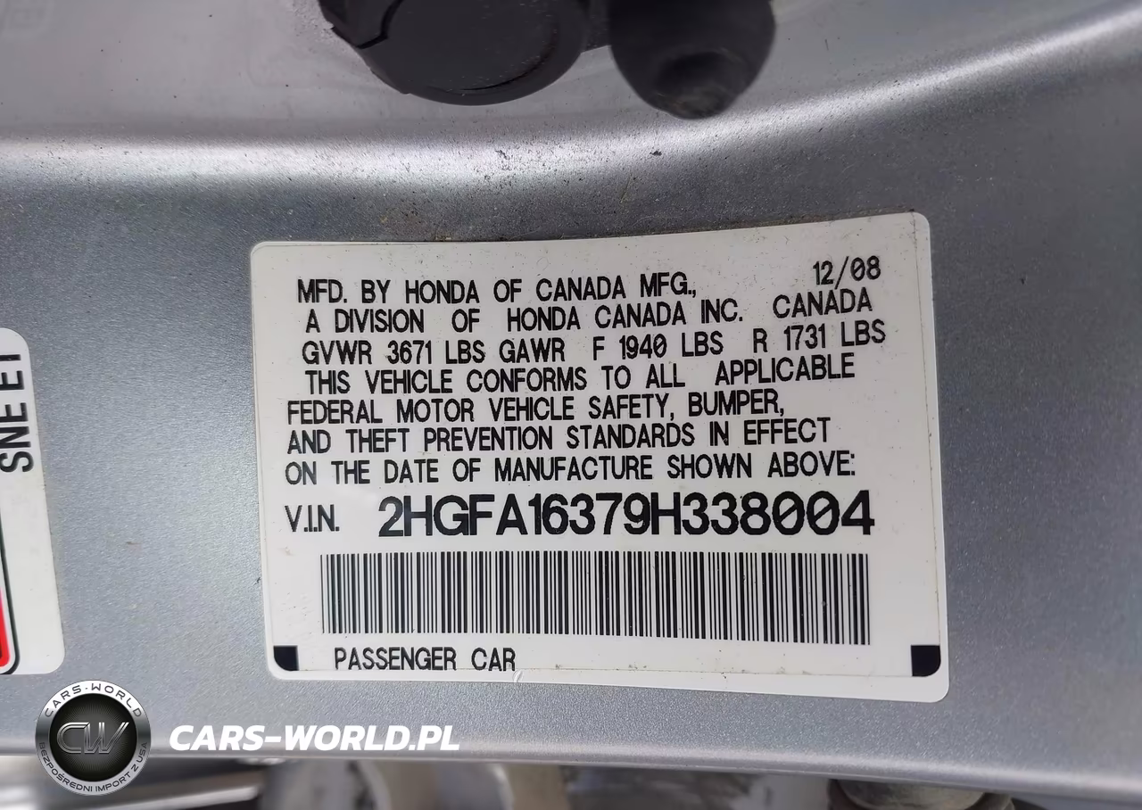 2009 Honda Civic Vp VIN:2HGFA16379H338004 - 9