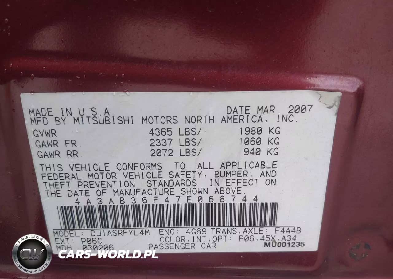 2007 Mitsubishi Galant Es-Se VIN:4A3AB36F47E068744 - 9