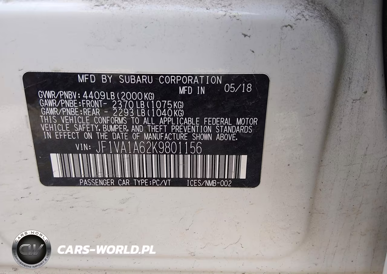 2019 Subaru Wrx VIN:JF1VA1A62K9801156 - 9