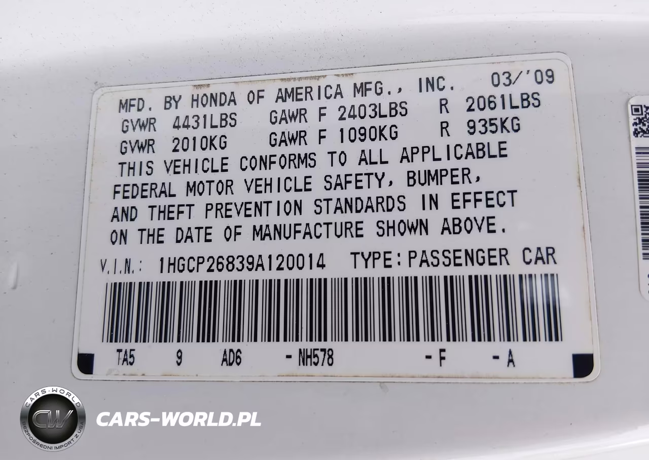 2009 Honda Accord 2.4 Ex-L VIN:1HGCP26839A120014 - 9