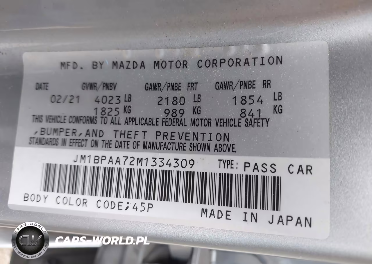 2021 Mazda Mazda3 2.0 VIN:JM1BPAA72M1334309 - 9