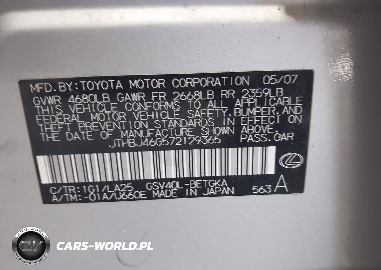 2007 Lexus Es 350 VIN:JTHBJ46G572129365 - 9