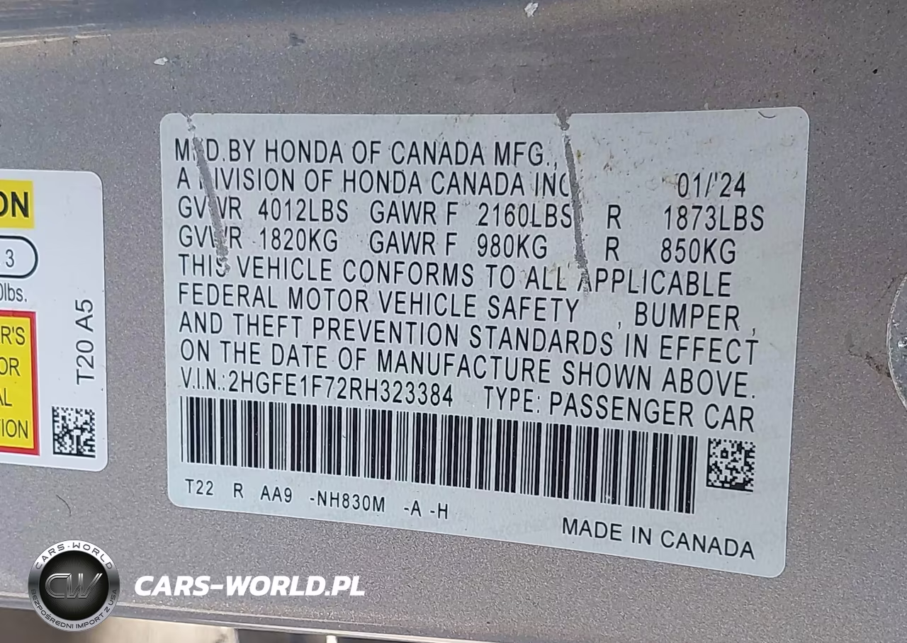 2024 Honda Civic Ex VIN:2HGFE1F72RH323384 - 9