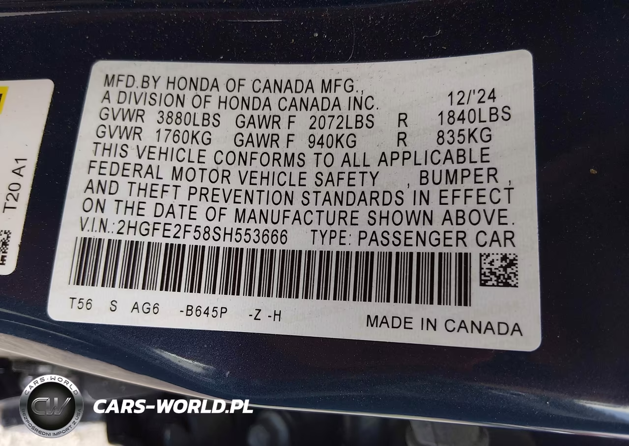 2025 Honda Civic Sport VIN:2HGFE2F58SH553666 - 9
