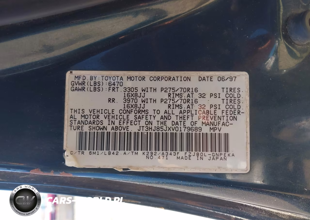 1997 Toyota Land Cruiser VIN:JT3HJ85JXV0179689 - 9