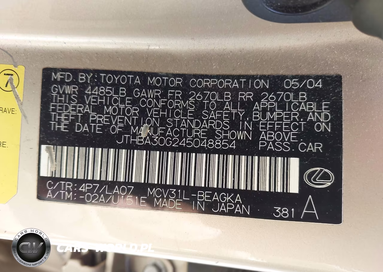 2004 Lexus Es 330 VIN:JTHBA30G245048854 - 9