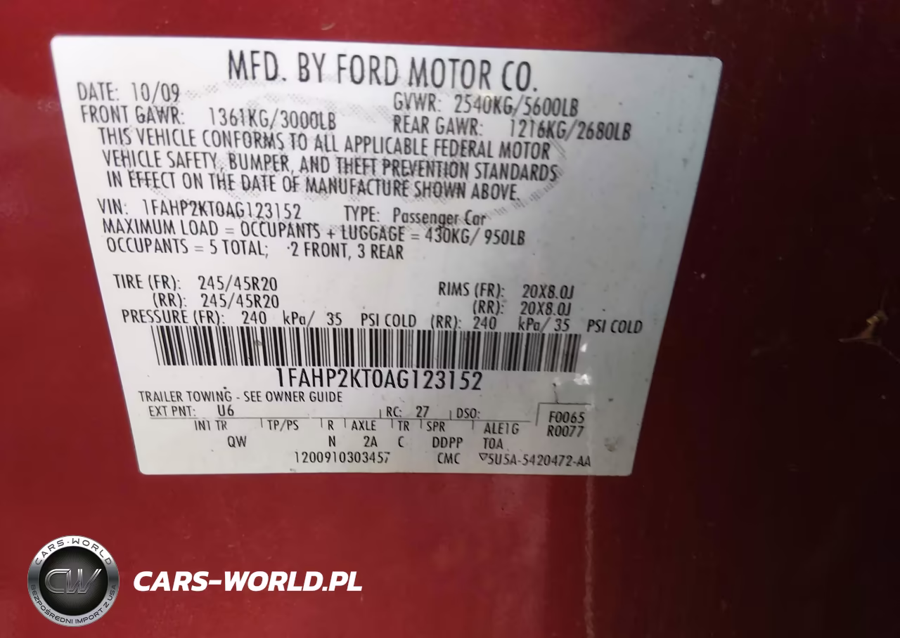 2010 Ford Taurus Sho VIN:1FAHP2KT0AG123152 - 9