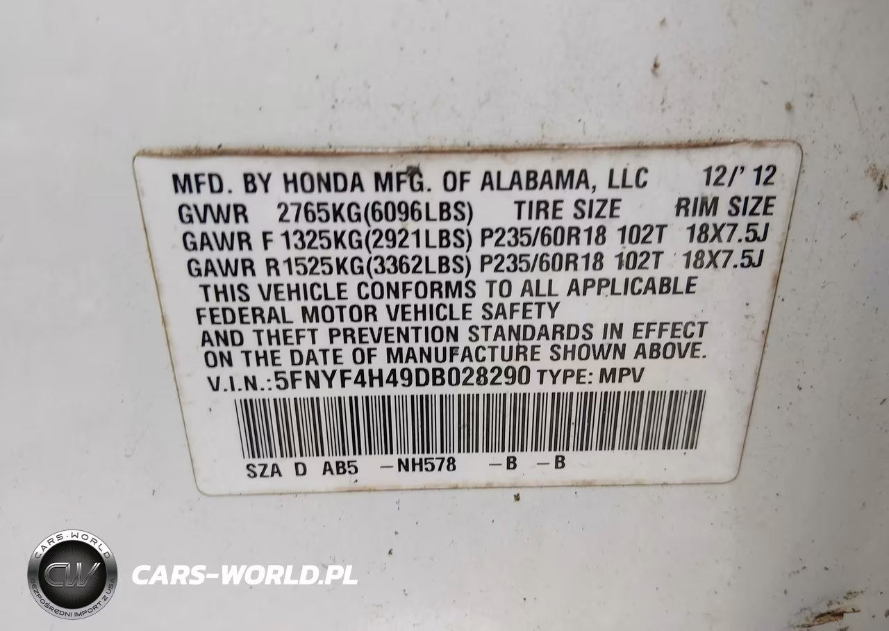 2013 Honda Pilot Ex VIN:5FNYF4H49DB028290 - 9