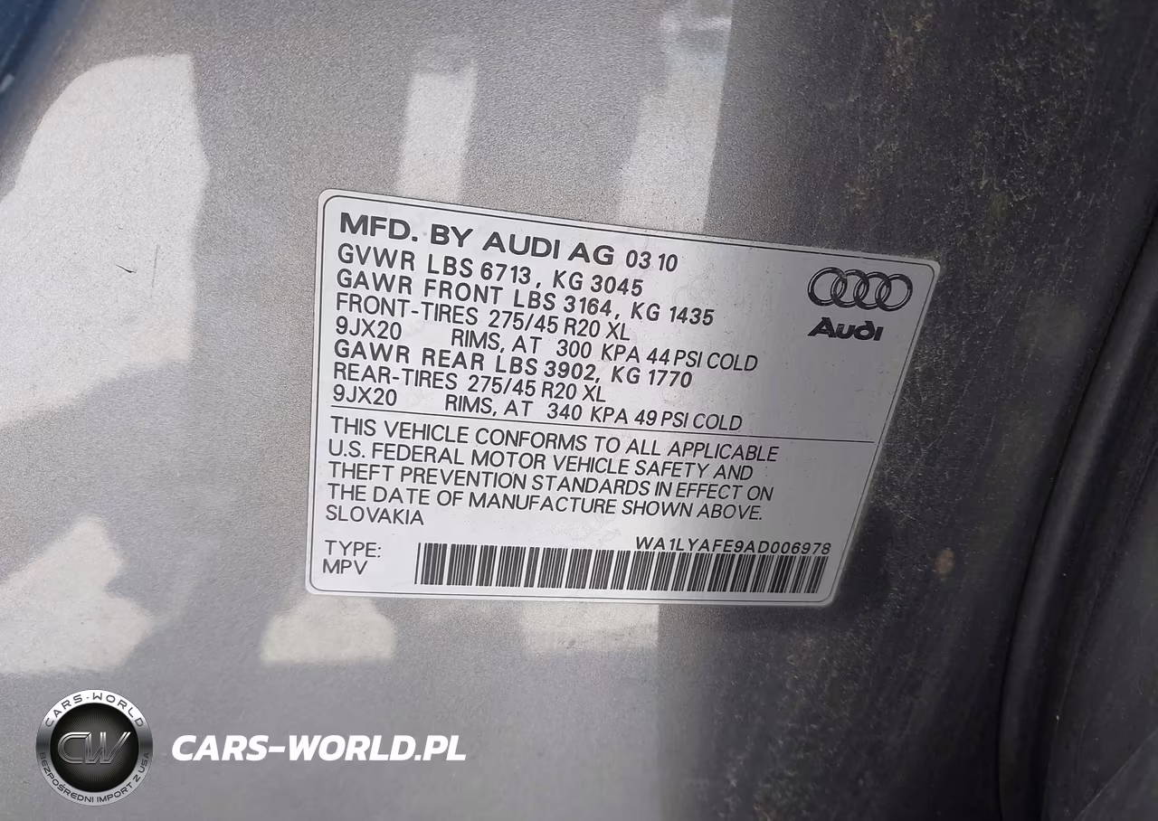 2010 Audi Q7 3.6 Premium VIN:WA1LYAFE9AD006978 - 9