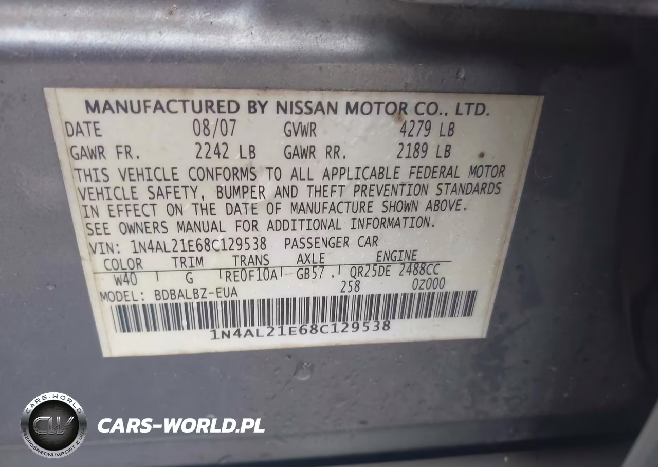 2008 Nissan Altima 2.5 S VIN:1N4AL21E68C129538 - 9
