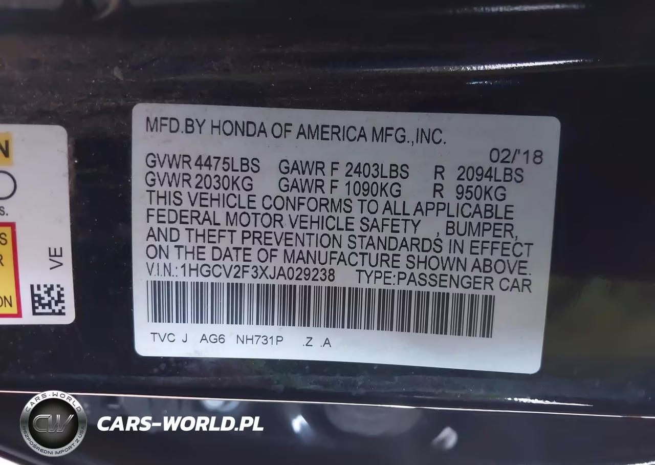 2018 Honda Accord Sport 2.0T VIN:1HGCV2F3XJA029238 - 9