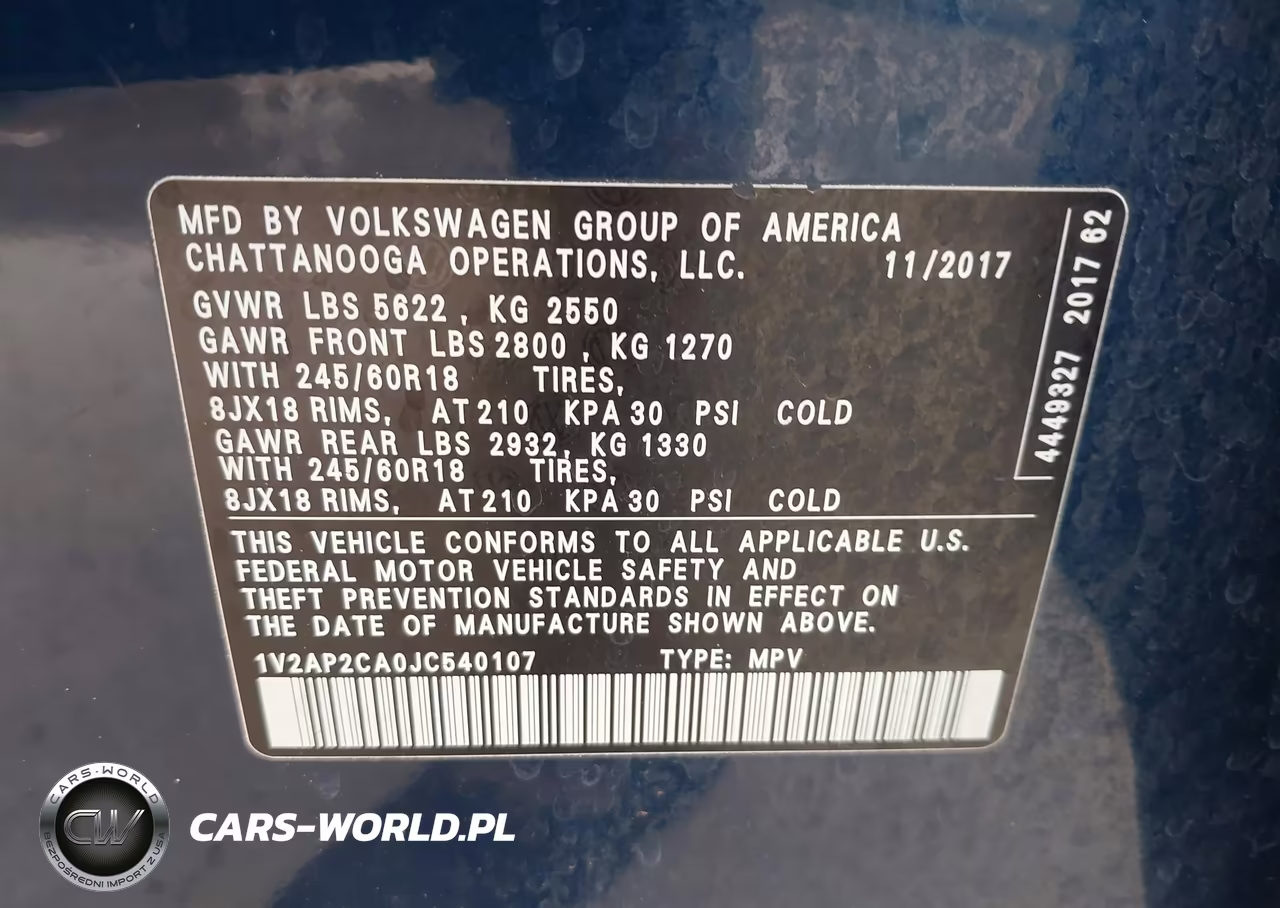 2018 Volkswagen Atlas 2.0T S VIN:1V2AP2CA0JC540107 - 9