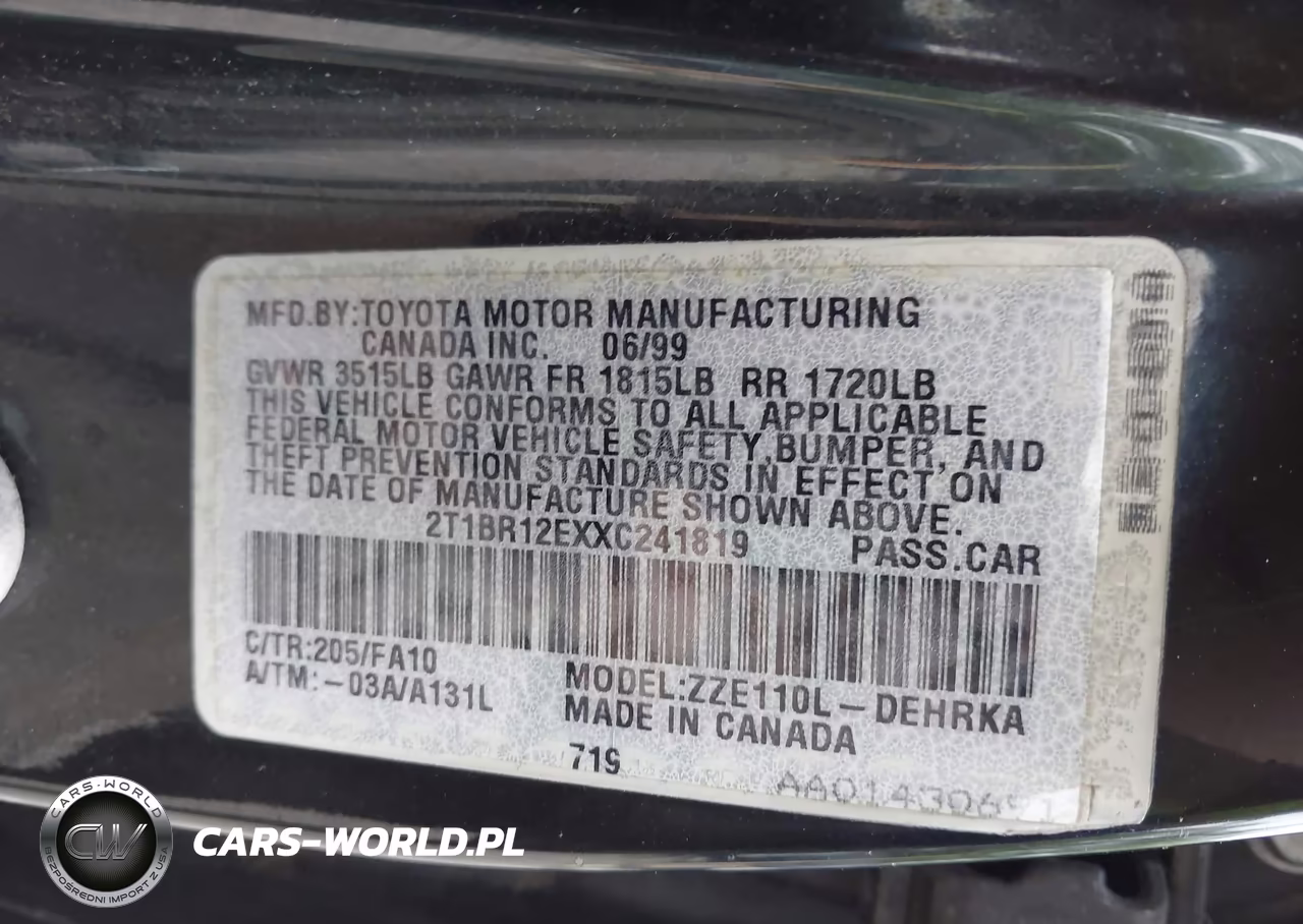 1999 Toyota Corolla Ve VIN:2T1BR12EXXC241819 - 9