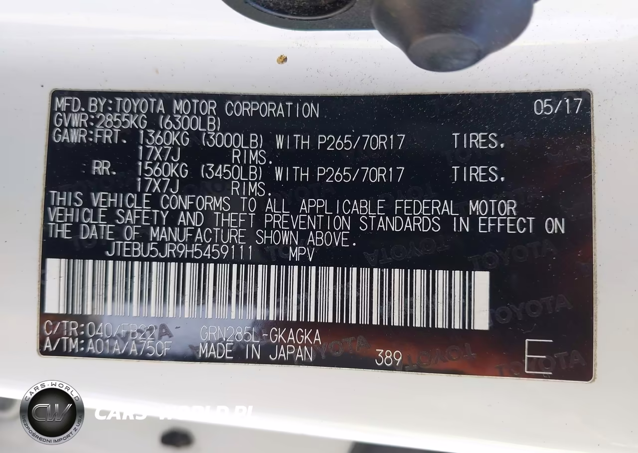 2017 Toyota 4Runner Sr5 VIN:JTEBU5JR9H5459111 - 9