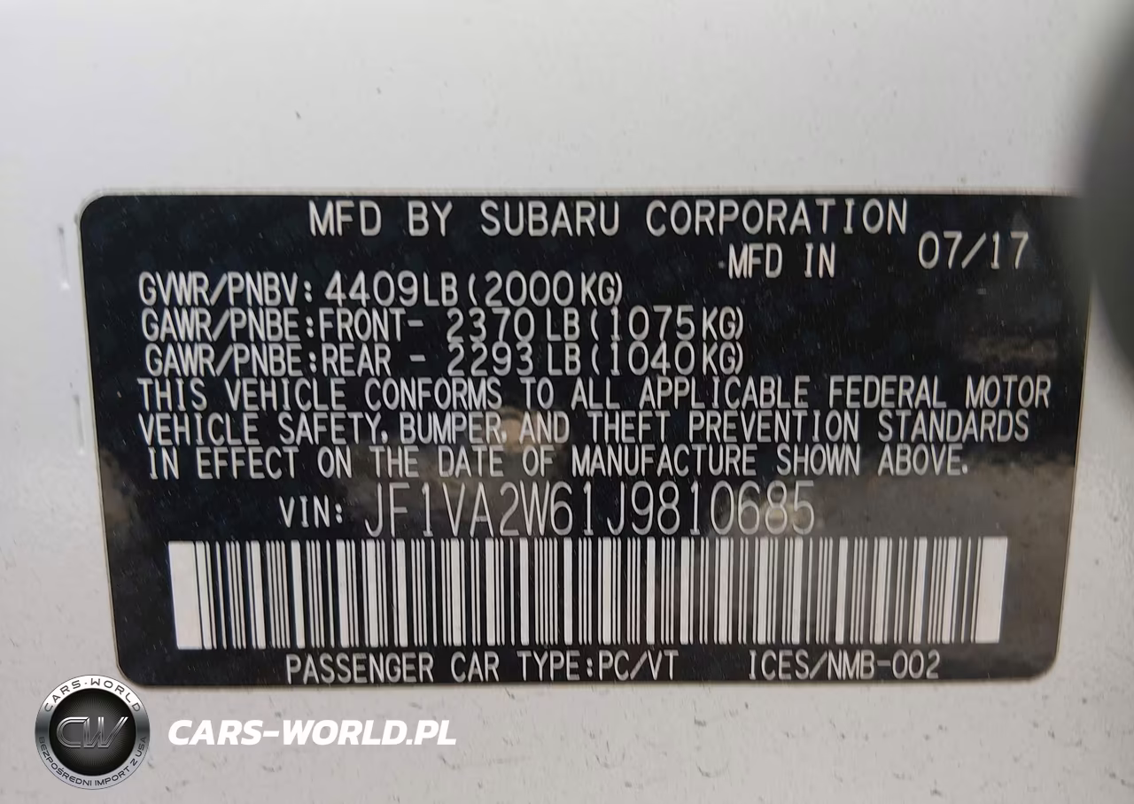2018 Subaru Wrx Sti Limited VIN:JF1VA2W61J9810685 - 9