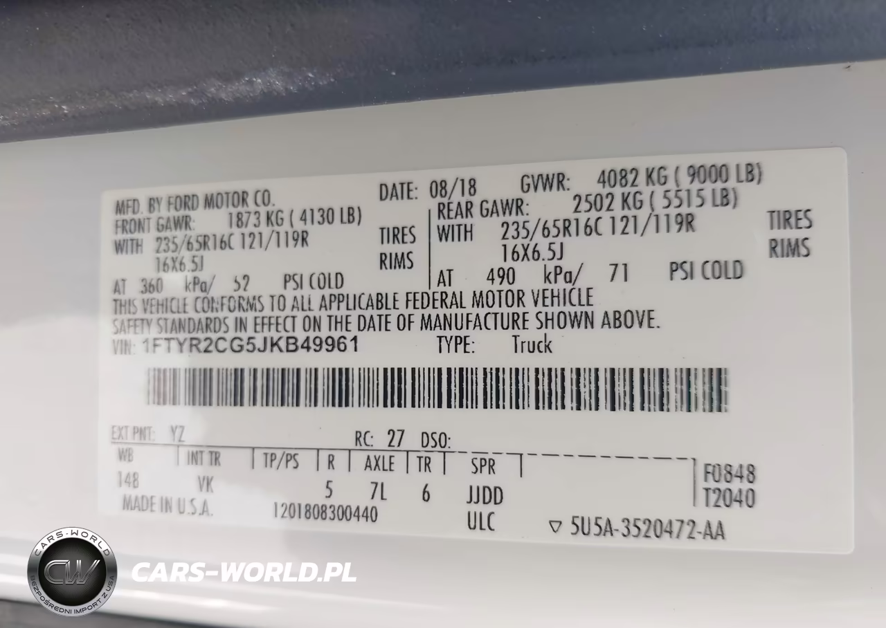 2018 Ford Transit-250 VIN:1FTYR2CG5JKB49961 - 9