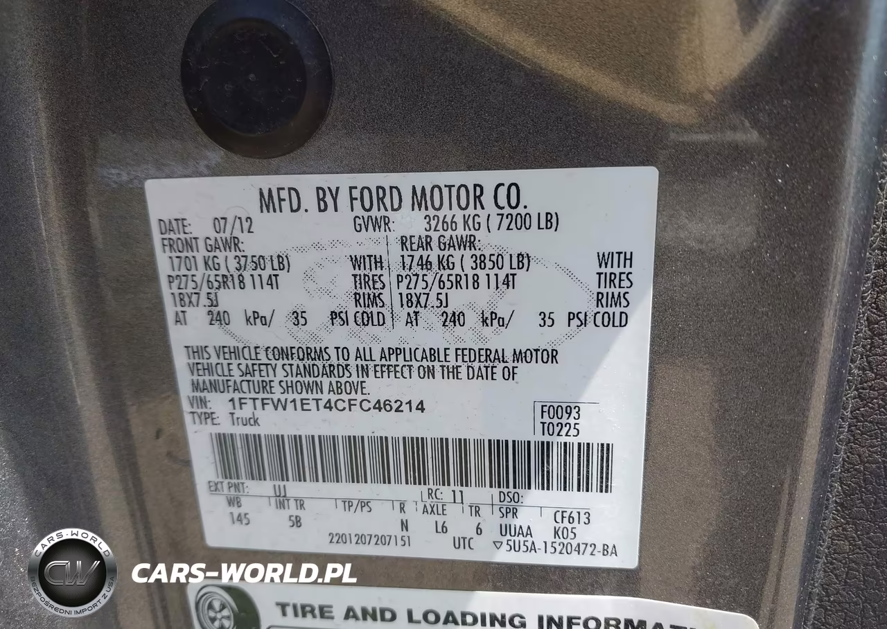 2012 Ford F-150 Fx4 VIN:1FTFW1ET4CFC46214 - 9