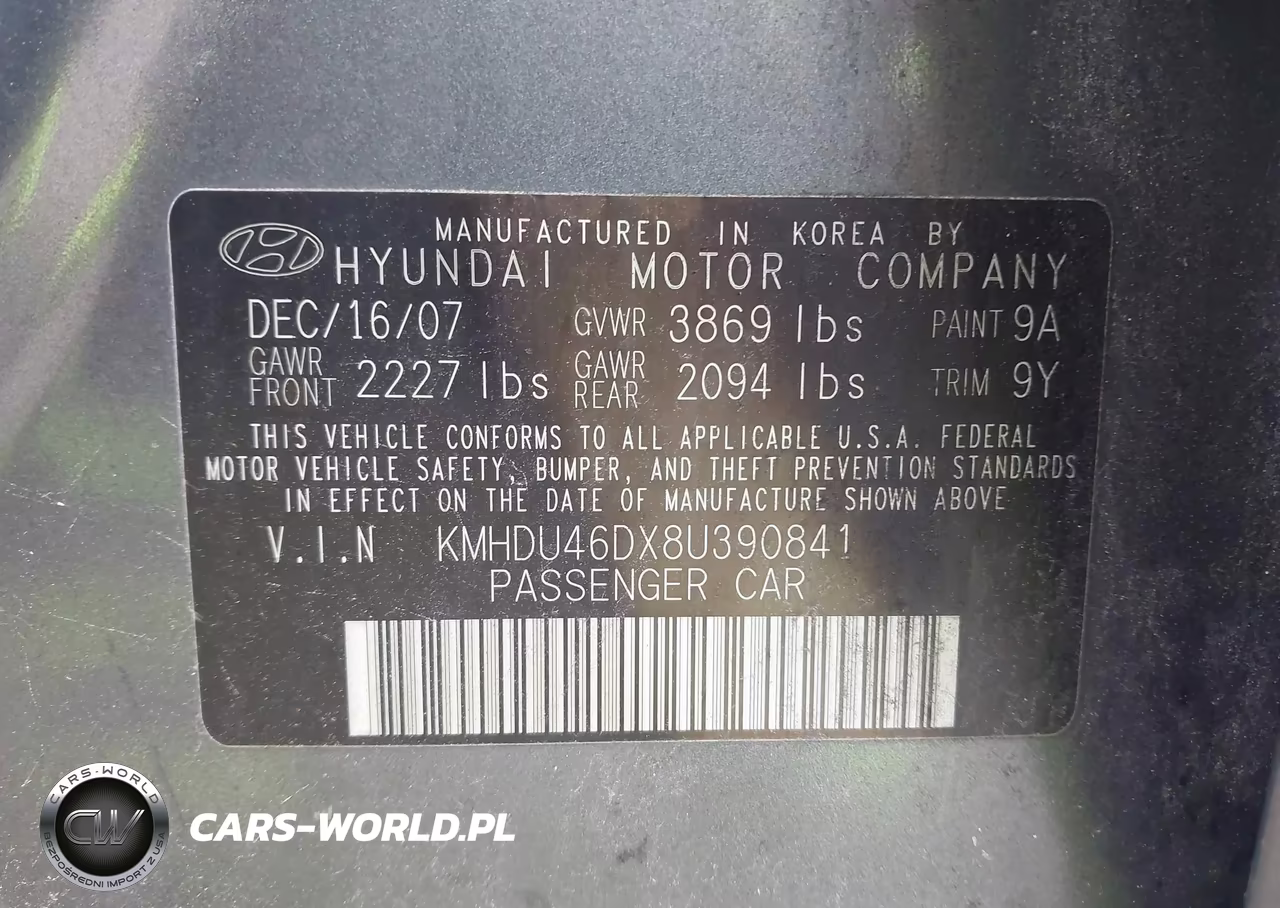 2008 Hyundai Elantra Gls-Se VIN:KMHDU46DX8U390841 - 9