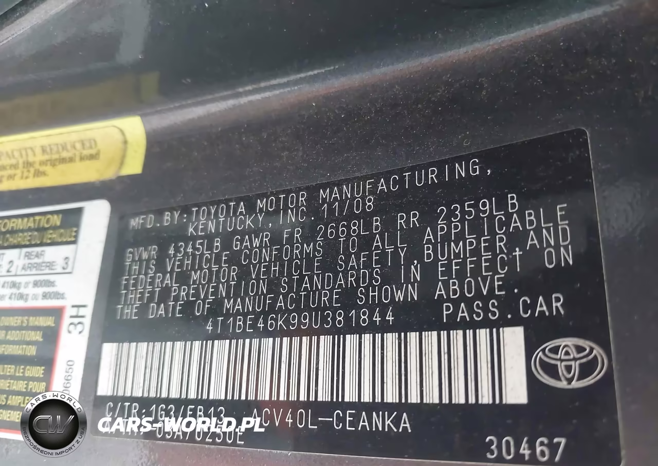 2009 Toyota Camry Le VIN:4T1BE46K99U381844 - 9