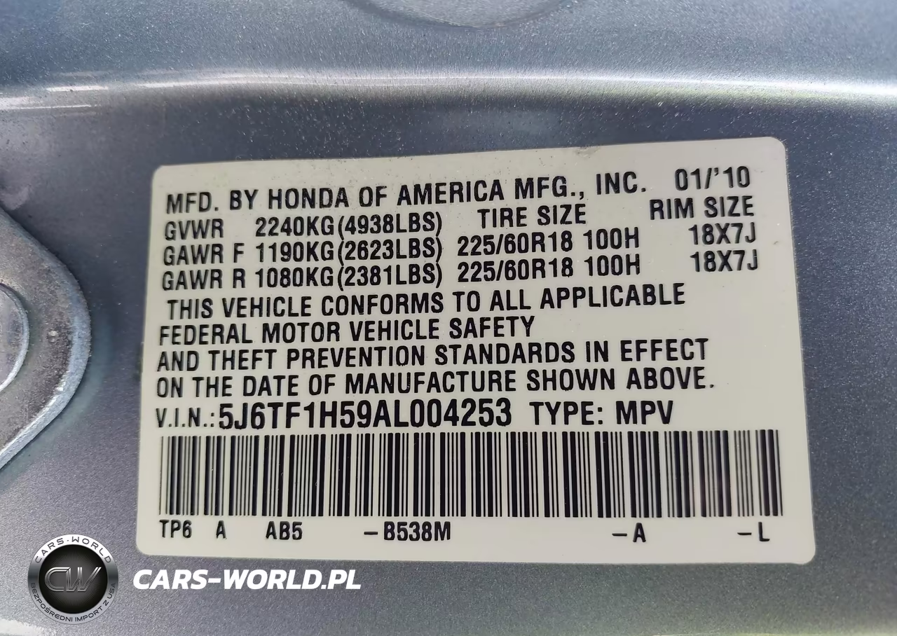 2010 Honda Accord Crosstour Ex-L VIN:5J6TF1H59AL004253 - 9