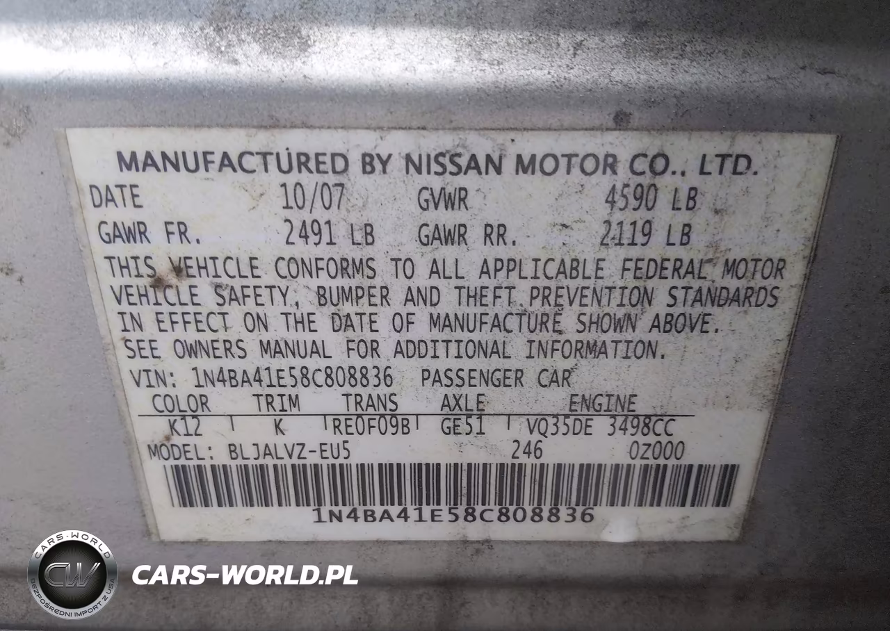 2008 Nissan Maxima 3.5 Se VIN:1N4BA41E58C808836 - 9