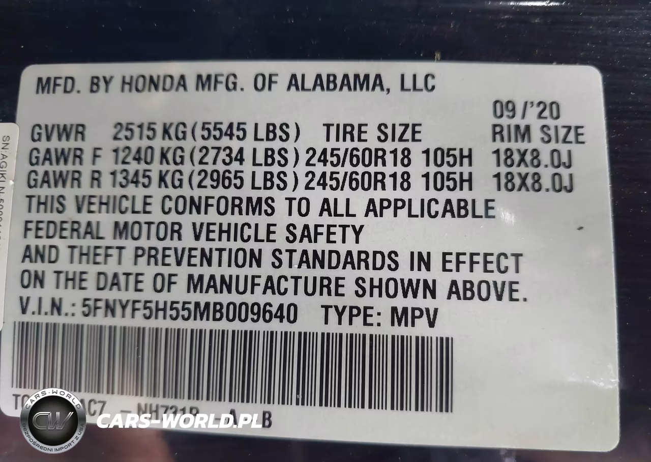 2021 Honda Pilot 2Wd Ex-L VIN:5FNYF5H55MB009640 - 9