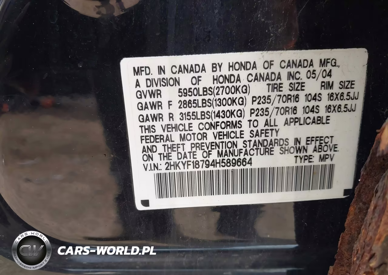 2004 Honda Pilot Ex-L VIN:2HKYF18794H589664 - 9