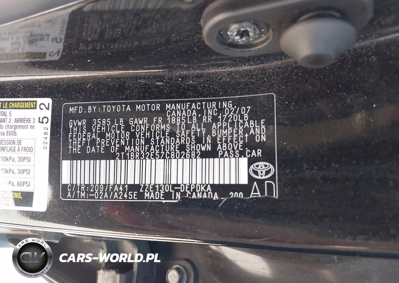2007 Toyota Corolla Ce VIN:2T1BR32E57C802682 - 9