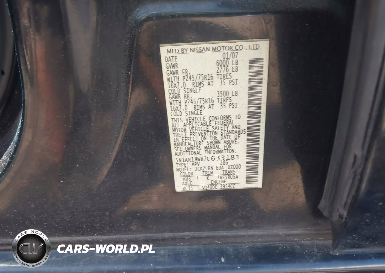 2007 Nissan Pathfinder S VIN:5N1AR18W87C633181 - 9