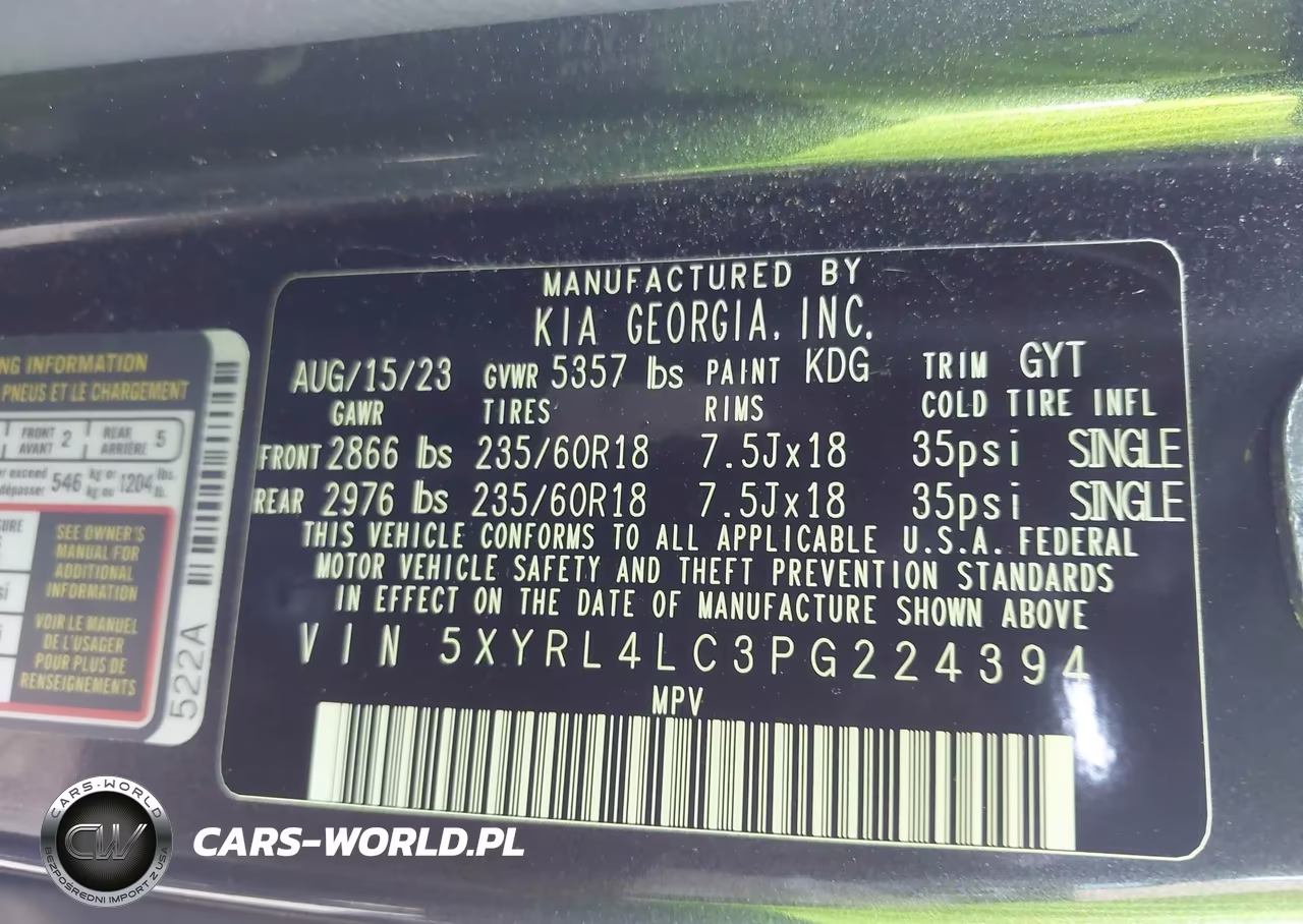2023 Kia Sorento S VIN:5XYRL4LC3PG224394 - 9
