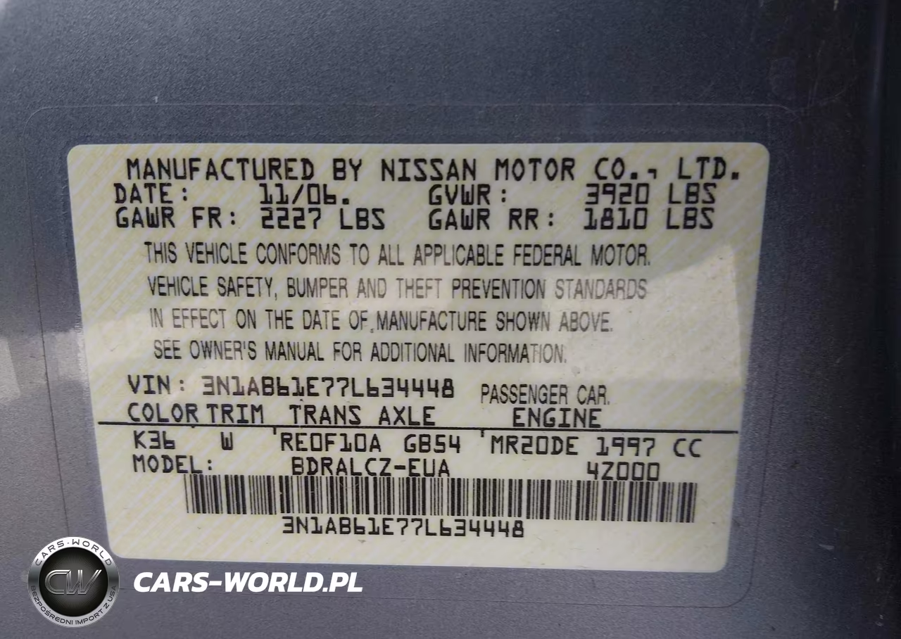 2007 Nissan Sentra 2.0 VIN:3N1AB61E77L634448 - 9