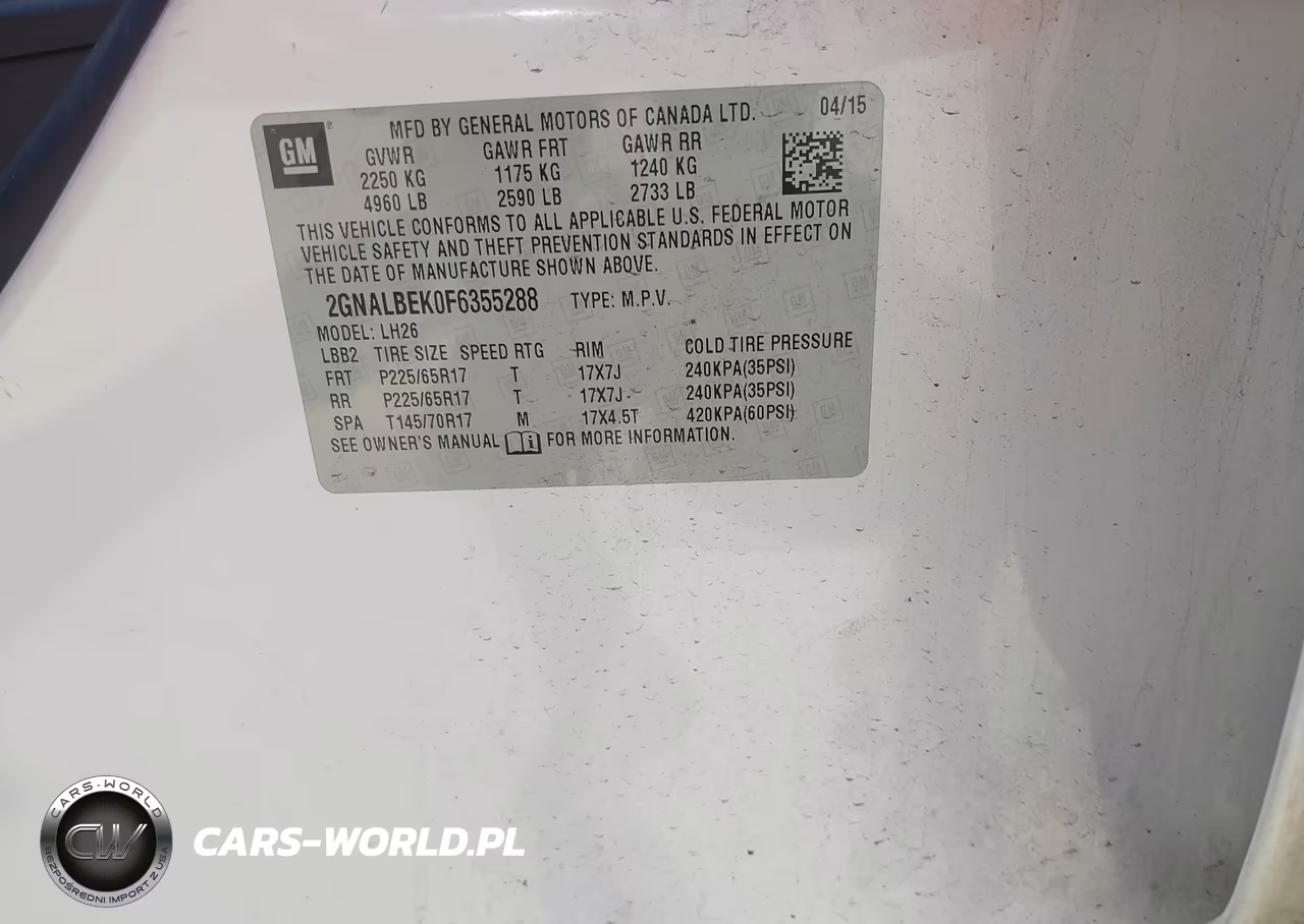 2015 Chevrolet Equinox 1Lt VIN:2GNALBEK0F6355288 - 9