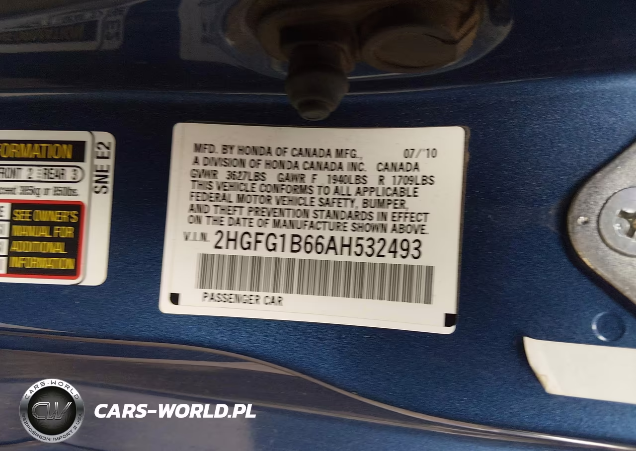 2010 Honda Civic Lx VIN:2HGFG1B66AH532493 - 9