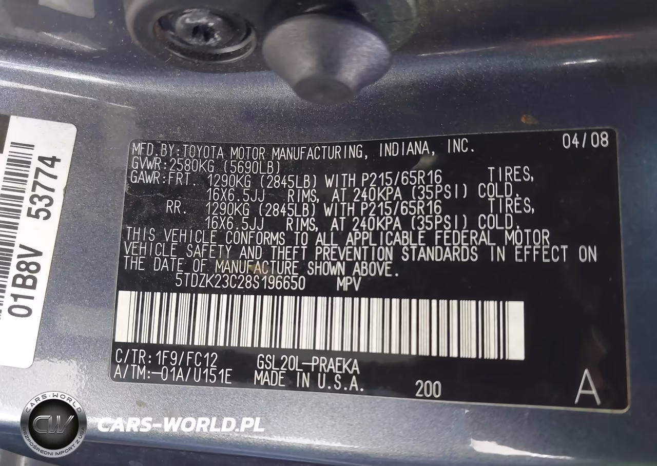 2008 Toyota Sienna Le VIN:5TDZK23C28S196650 - 9
