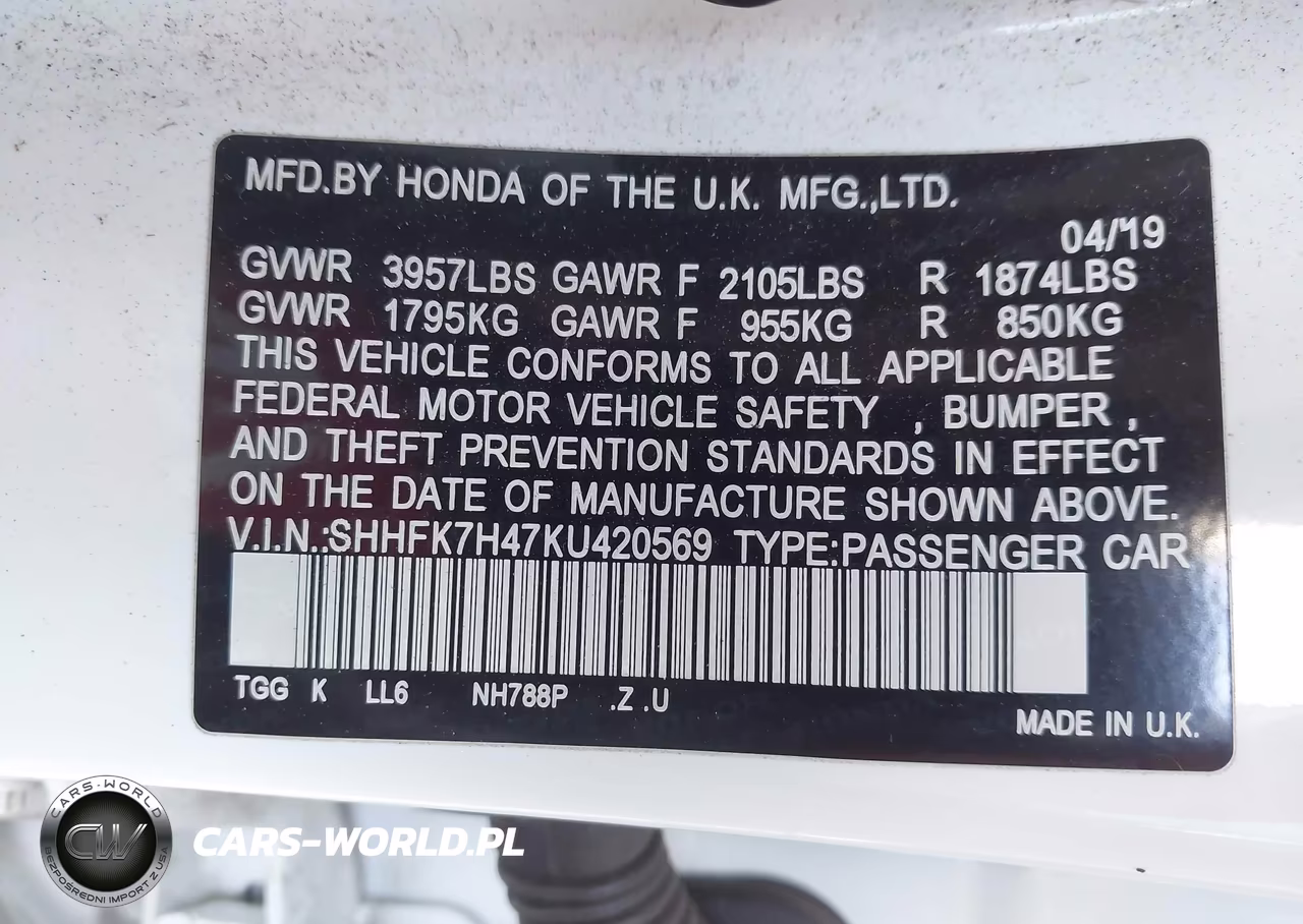 2019 Honda Civic Sport VIN:SHHFK7H47KU420569 - 9