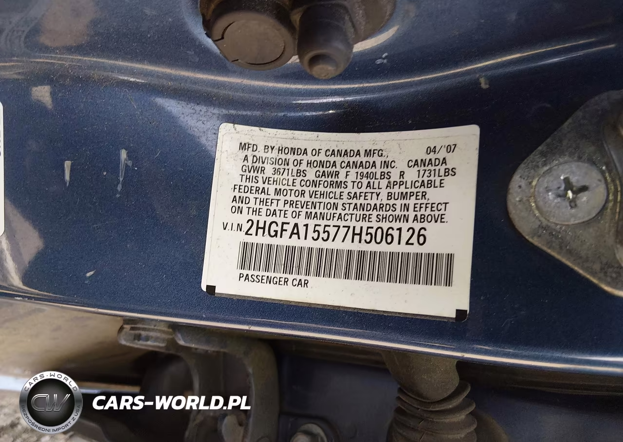 2007 Honda Civic Lx VIN:2HGFA15577H506126 - 9