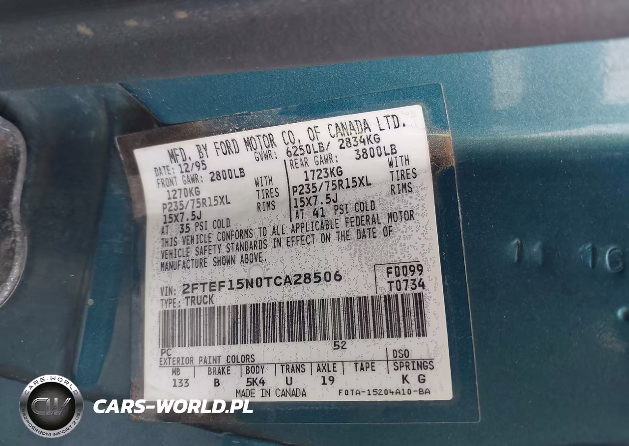1996 Ford F150 VIN:2FTEF15N0TCA28506 - 9