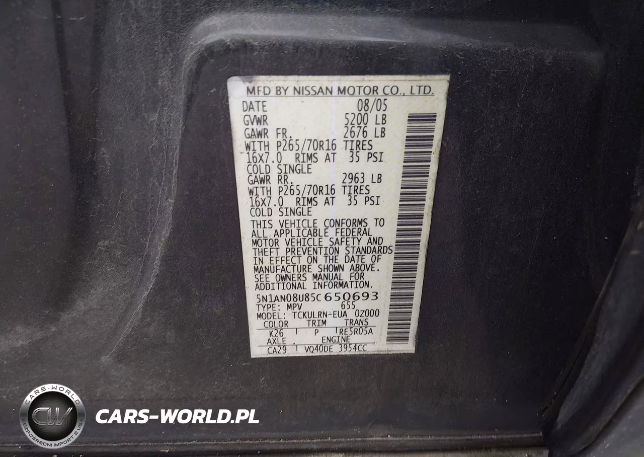 2005 Nissan Xterra S VIN:5N1AN08U85C650693 - 9