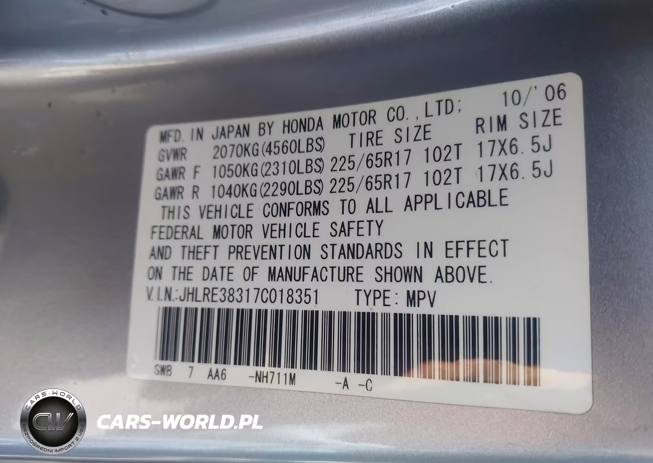 2007 Honda Cr-V Lx VIN:JHLRE38317C018351 - 9